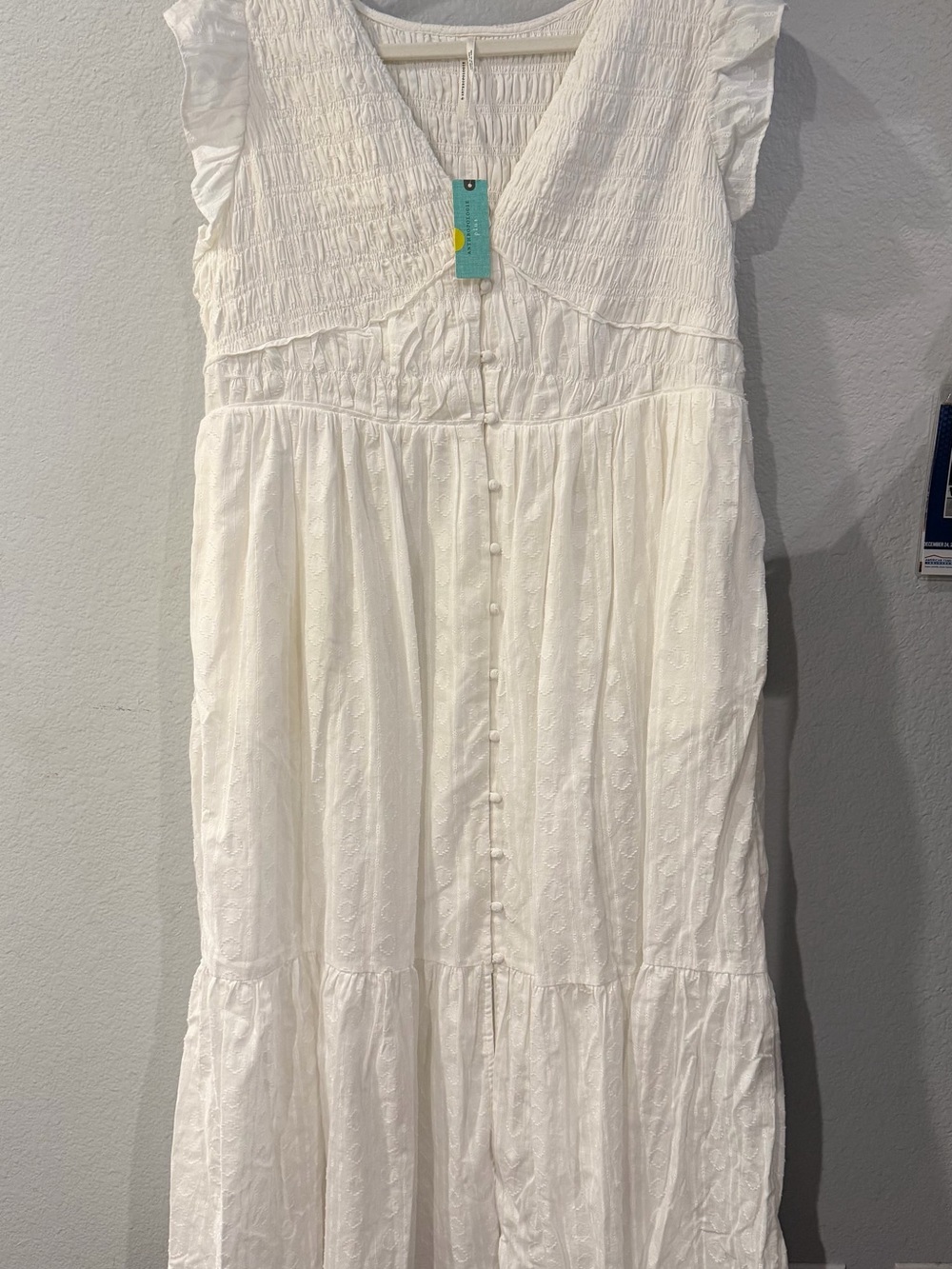 Anthropologie White Maxi Dress with Button Front